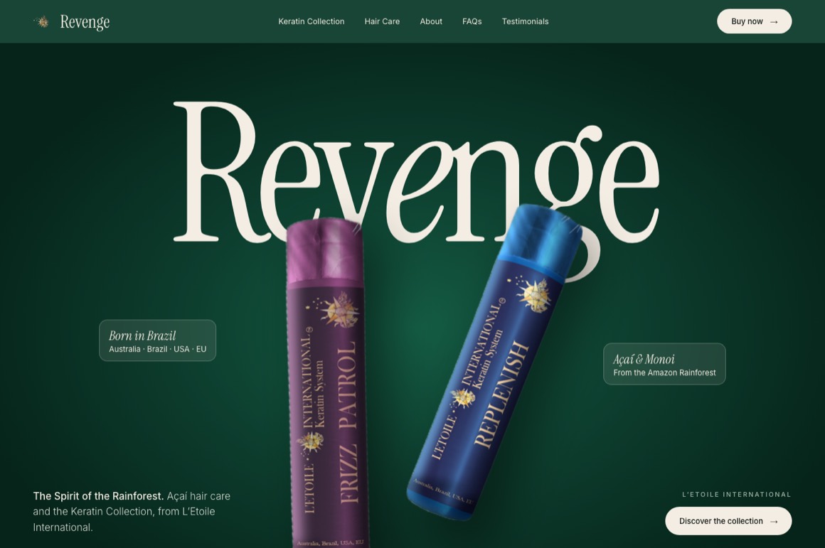 Revenge International keratin hair care website